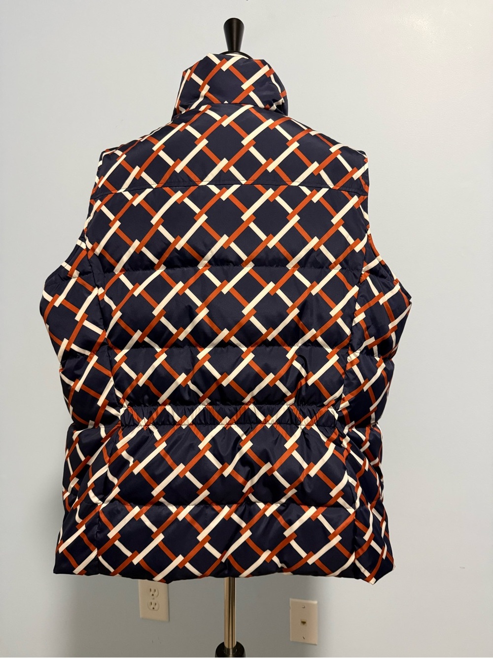 Lands’ End Women’s Plus Size 2X Navy Orange Geometric Down Puffer Vest Full Zip - Picture 2 of 7